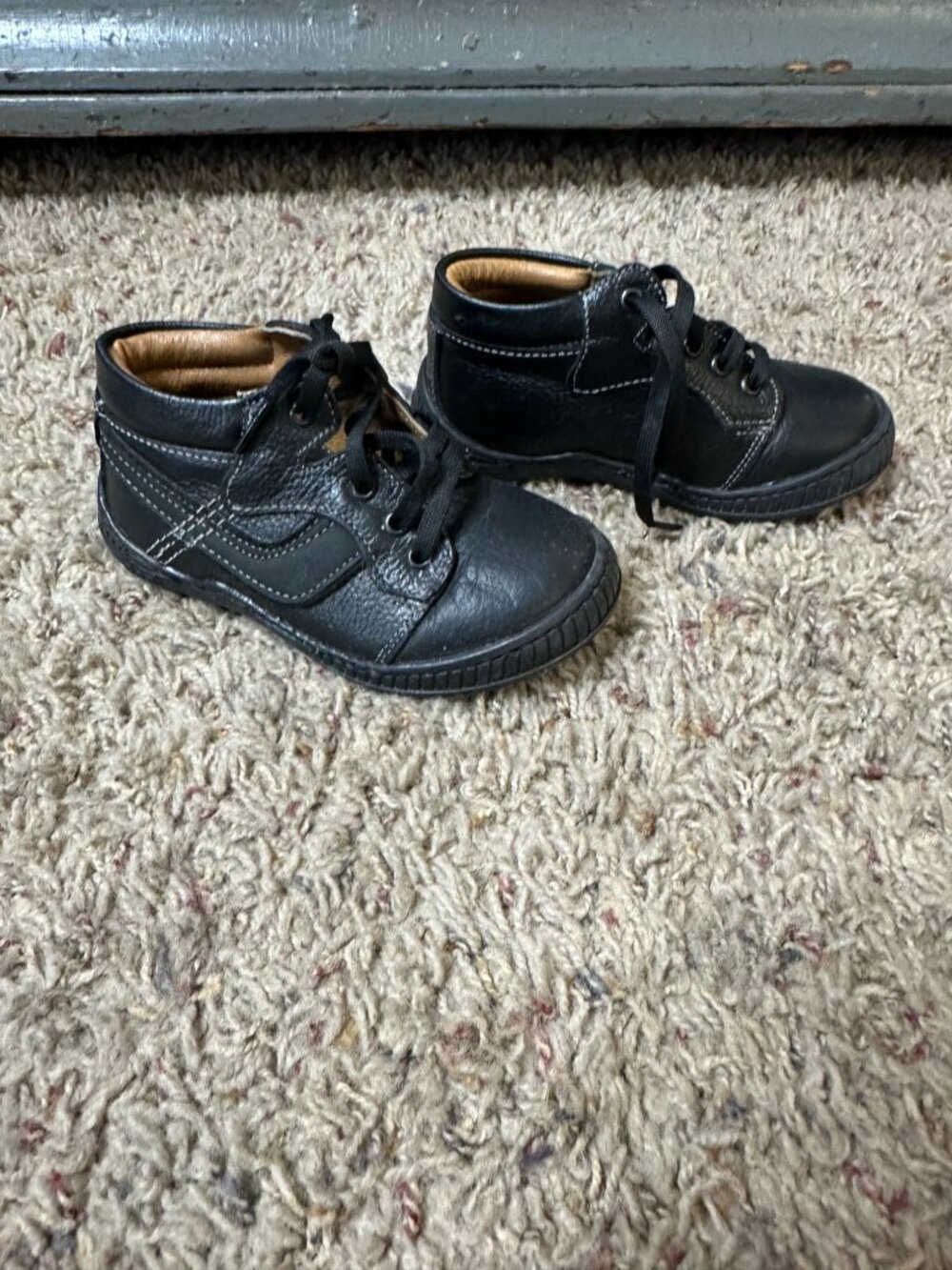 Dogi Kids Black Lace-Up Leather Shoes durable Casual High-Top Style Flexible